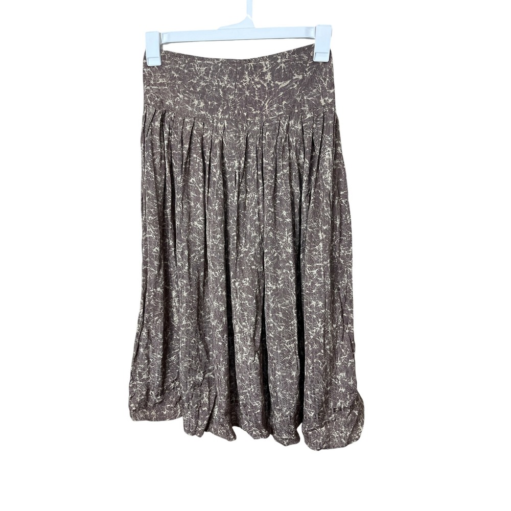 Women's Pleated Midi Skirt‎ - Beige & Brown Abstract Print Full Length
